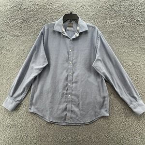 Thomas Dean Dress Shirt Blue Print Pima Cotton Regular Fit Button Front